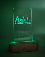 Holzsockel für Acrylschilder LED RGB mit Akku und Fernbedienung